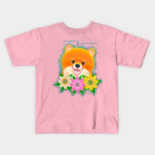 Pomeranian and Passion Flowers Kids T-Shirt